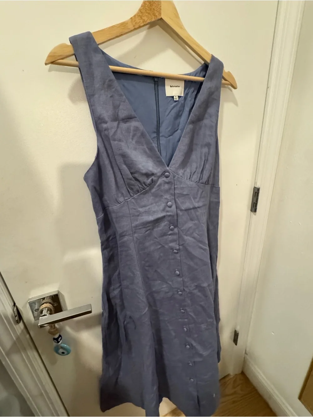 Reformation Sebastien linen midi dress in cornflower - size 8 - Picture 9 of 11